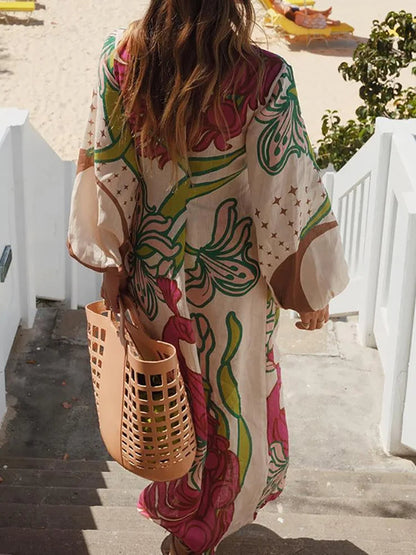 Women’s Deep V-Neck Party Maxi Dress – Long Sleeve Lace-Up Design with Sexy Print, Elegant Fall Evening Dress 2024