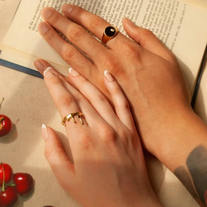 Dripping Stainless Steel Rings for Women – Statement Irregular Jewelry in Gold or Silver for Unique Gifts and Modern Streetwear