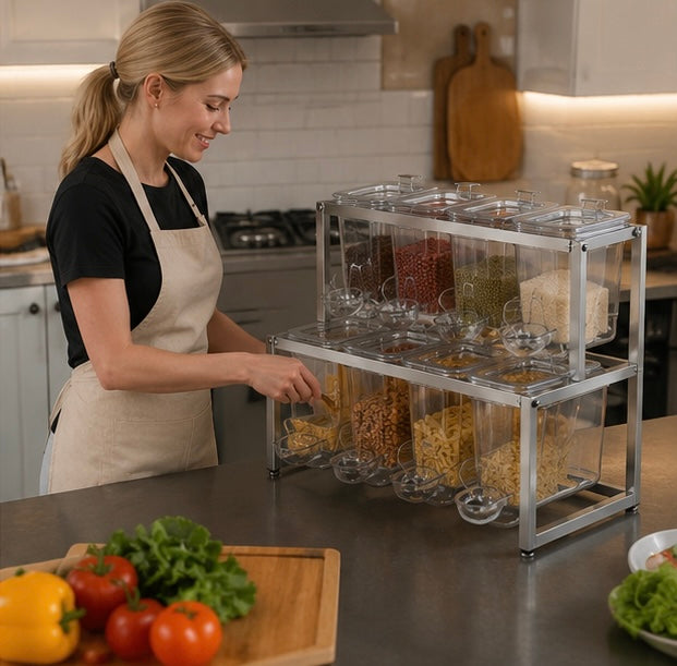 Commercial GN Pan Rack - Stainless Steel Food Tray Shelf Organizer for Restaurant Buffet, Durable Kitchen Storage Solution