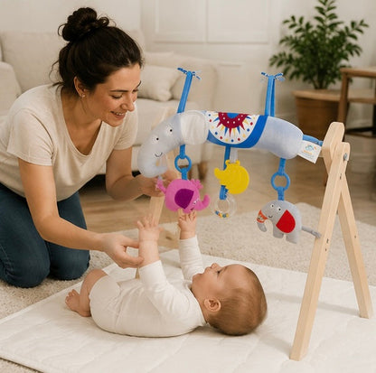 Baby Stroller Arch Toy - Plush Activity Hanging Toy with Sounds for Car Seats, Prams and Sensory Exploration