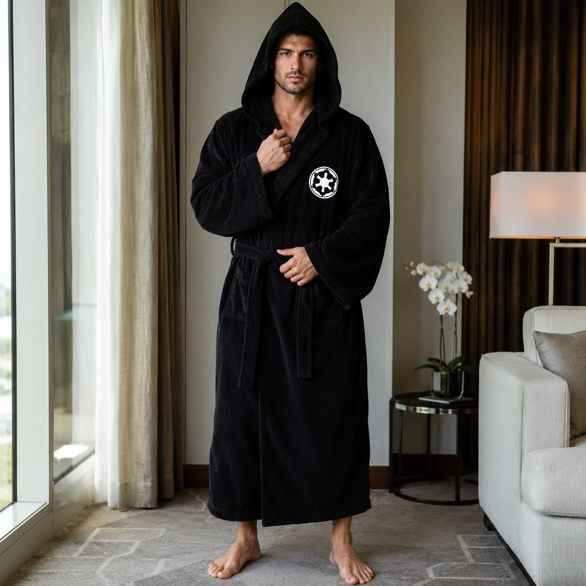 Men's Hooded Flannel Bathrobe - Thick Winter Dressing Gown for Home Comfort and Relaxing Evenings