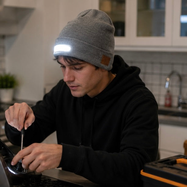 LED Beanie Hat with Light - USB Rechargeable Winter Headlamp Cap for Outdoor Work, Running and Camping