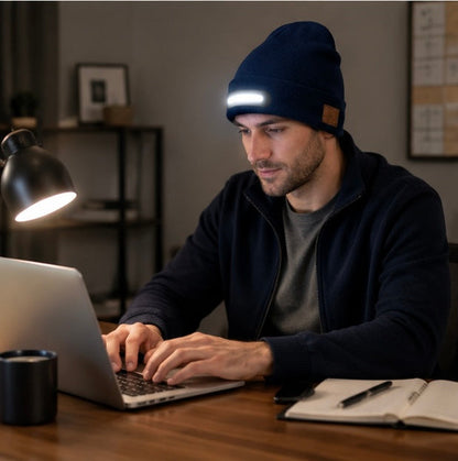LED Beanie Hat with Light - USB Rechargeable Winter Headlamp Cap for Outdoor Work, Running and Camping