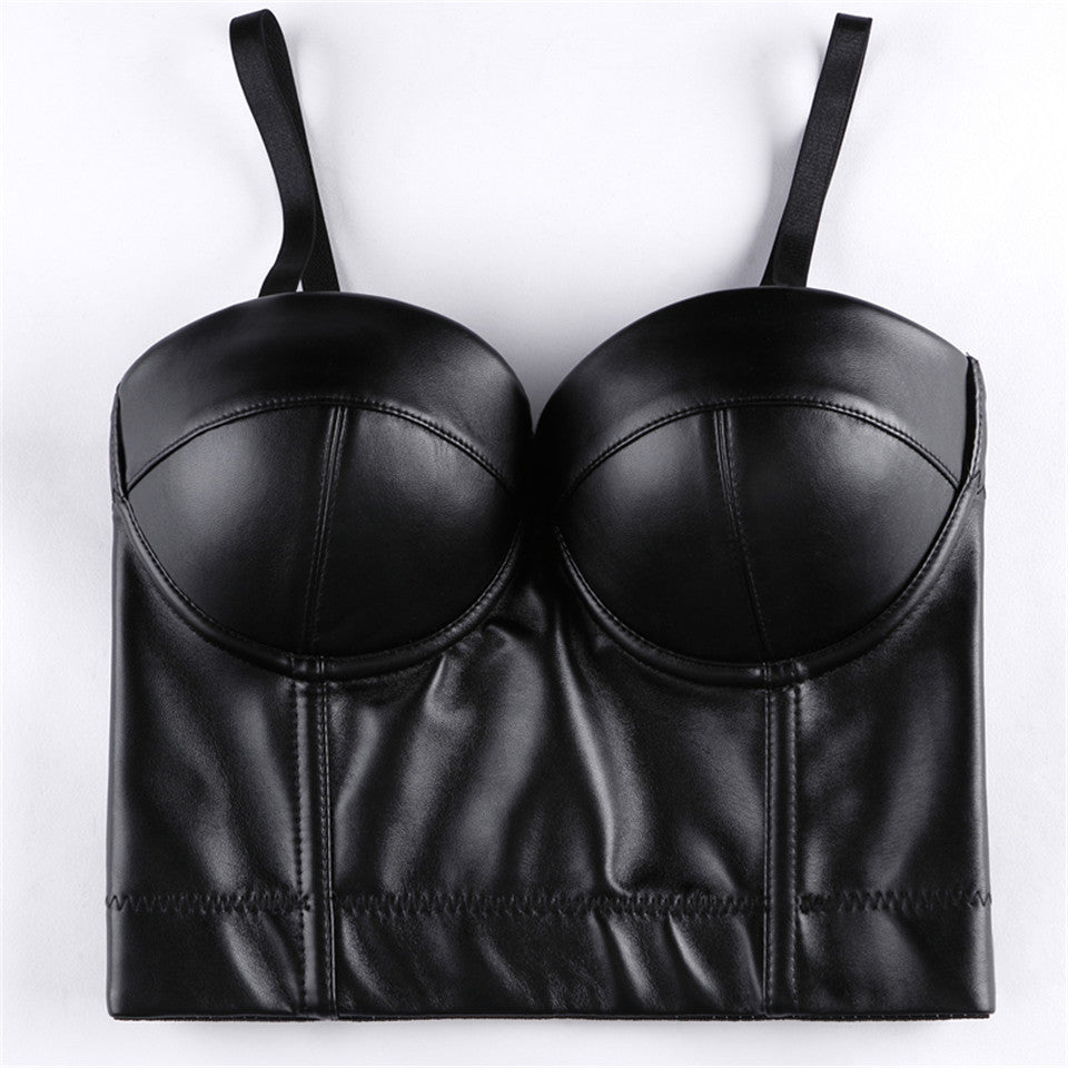 Women Leather Corset Top Crop Bustier – Gothic Bodice Push-Up Corselet Lingerie Party Crop Camis Top