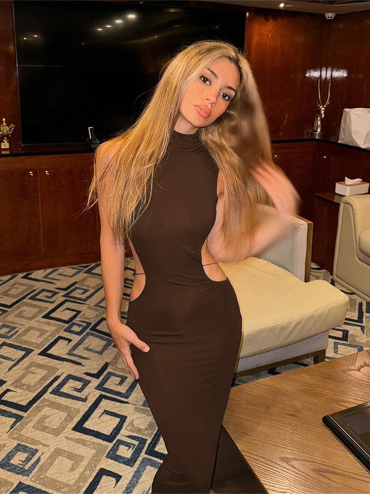 Weird Puss Y2K Butterfly Metal Dress – Backless Hollow Cross Bandage Bodycon for Summer Club & Vacation Wear