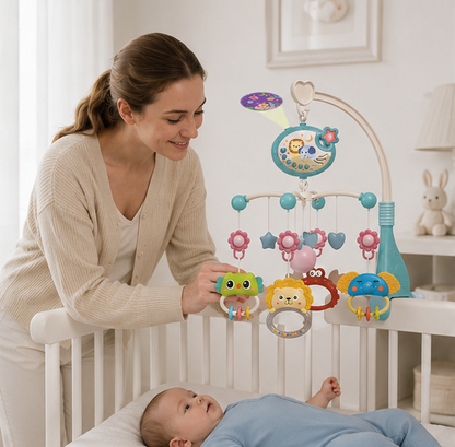 Baby Crib Mobile with Music and Lights - Remote Controlled Projection Toy for Infant Sleep and Development