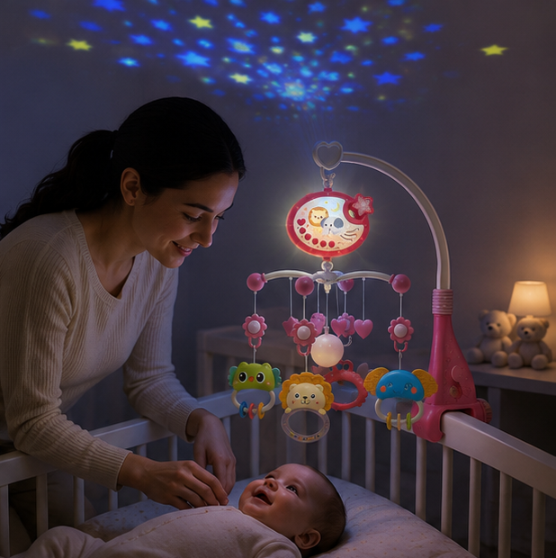 Baby Crib Mobile with Music and Lights - Remote Controlled Projection Toy for Infant Sleep and Development