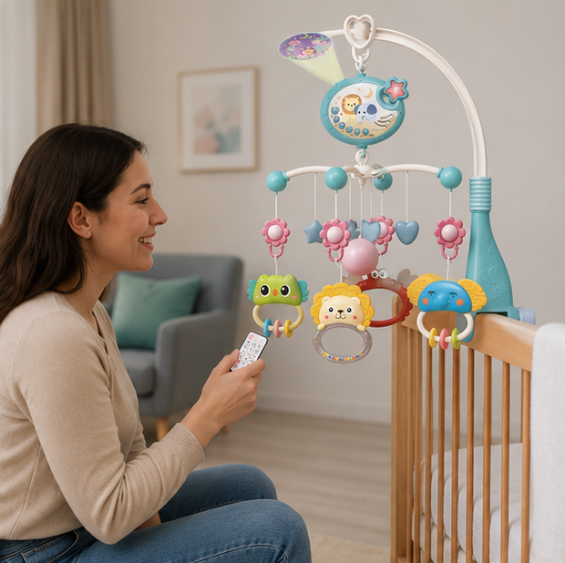 Baby Crib Mobile with Music and Lights - Remote Controlled Projection Toy for Infant Sleep and Development