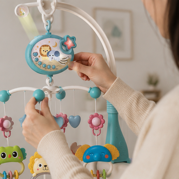 Baby Crib Mobile with Music and Lights - Remote Controlled Projection Toy for Infant Sleep and Development