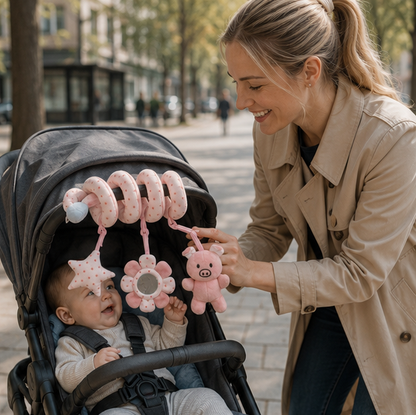 Baby Spiral Activity Toy-Stroller and Crib Hanging Rattle with Mirror for Sensory Development and Interactive Play