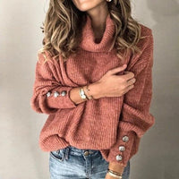 Buttoned Roll Neck Sweater