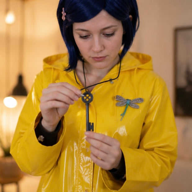 Coraline Yellow Raincoat Cosplay Costume- Wybie Inspired Halloween Trench Coat Outfit for Anime Convention Party Dress Up and Cosplay Events