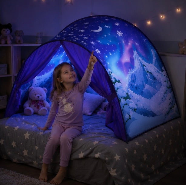 Children's Starry Bed Tent Canopy - Foldable Light Blocking Bed Cover with Mosquito Protection for Kids, Babies and Cozy Sleep Spaces