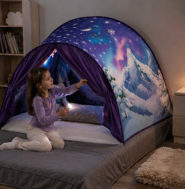 Children's Starry Bed Tent Canopy - Foldable Light Blocking Bed Cover with Mosquito Protection for Kids, Babies and Cozy Sleep Spaces