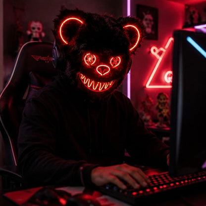 Glowing Bear Horror Mask - LED Light Up Scary Costume Mask for Halloween Cosplay Party Props