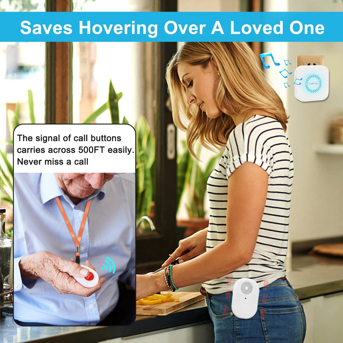 CallToU Caregiver Pager  Vibration Pager Nurse Calling Alert System elderly Wireless SOS Call Button