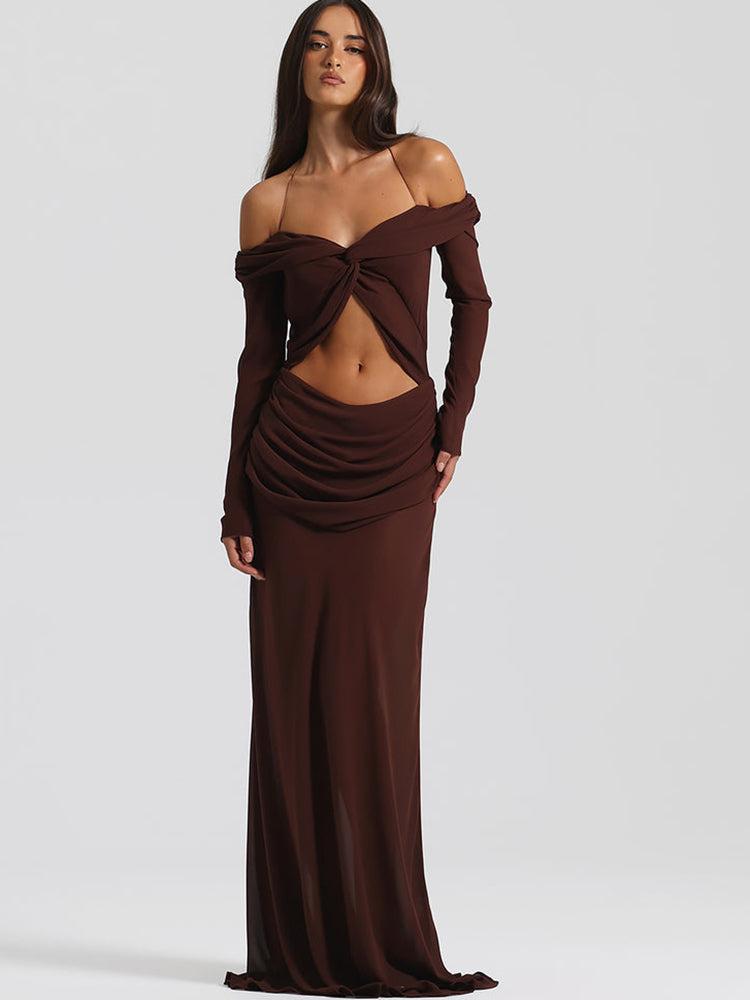 Sexy Off-Shoulder Hollow-Out Maxi Dress – Elegant Halter Long-Sleeve White Dress for Women, Slim Summer Vacation Beachwear & Evening Resort Outfits