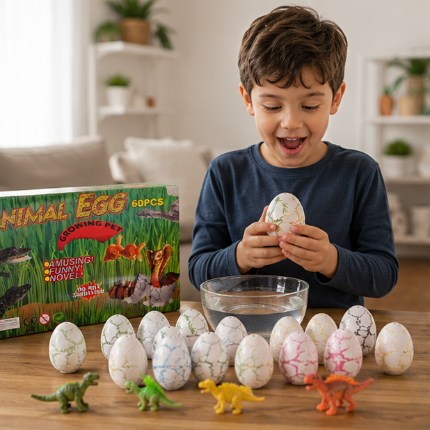 Magic Growing Dinosaur Eggs Set - Water Hatching Educational Surprise Toys for Kids with 60 Colorful Dinosaur Eggs