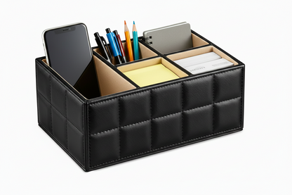 Luxury PU Leather Storage Box – Elegant Cosmetic Organizer with Makeup, Remote Control and Phone Holder for Home and Office