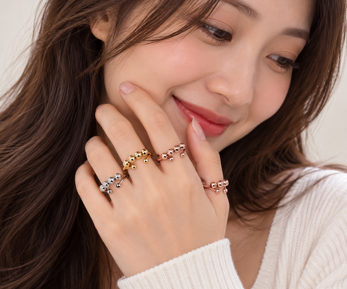 Micro-Motion Rotating Bead Ring – Round Bead Jewelry with Playful Spinning Detail for Stylish Everyday Wear, Stress Relief and Unique Gifting