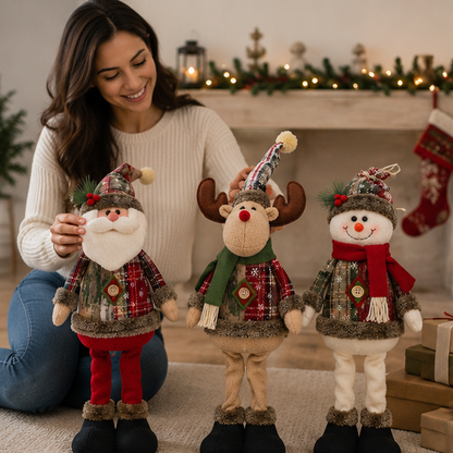 Christmas Standing Doll Set – Santa Snowman Reindeer Holiday Table Decorations for Festive Home Display