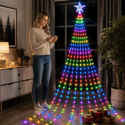 Christmas Waterfall Star Lights – USB Fairy String Lights with Eight Modes for Indoor Outdoor Holiday Decor