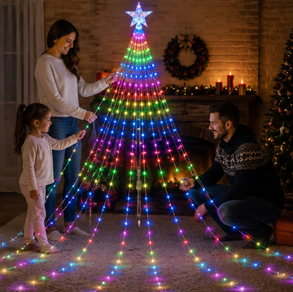 Christmas Waterfall Star Lights – USB Fairy String Lights with Eight Modes for Indoor Outdoor Holiday Decor
