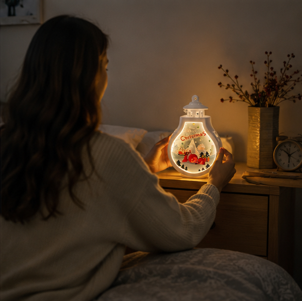 Christmas Wind Lamp Lantern – Portable Candle Style Holiday Table Light with Santa, Snowman and Reindeer Design