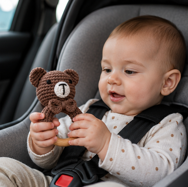 Crochet Bear Baby Rattle - Handmade Animal Teether Toy for Newborn Sensory Learning and Motor Skill Growth