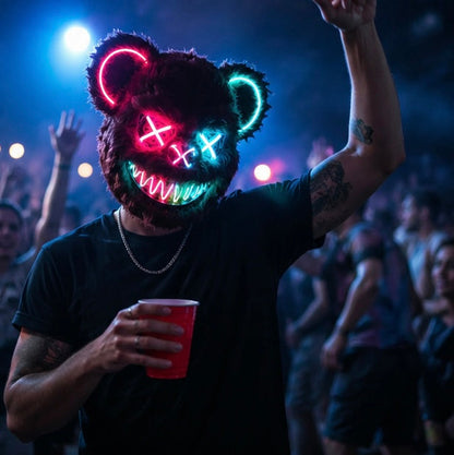 Glowing Bear Horror Mask - LED Light Up Scary Costume Mask for Halloween Cosplay Party Props