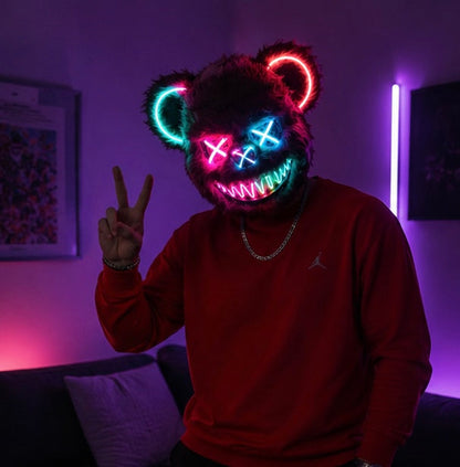 Glowing Bear Horror Mask - LED Light Up Scary Costume Mask for Halloween Cosplay Party Props
