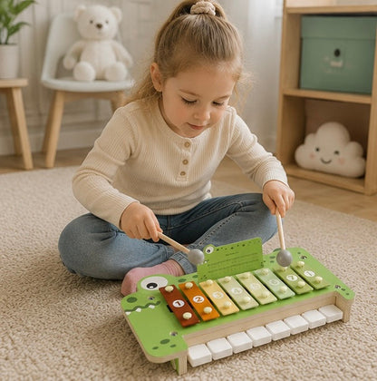 Wooden Crocodile Piano Toy - Musical Percussion Instrument for Preschool Learning, Brain Development and Creative Play
