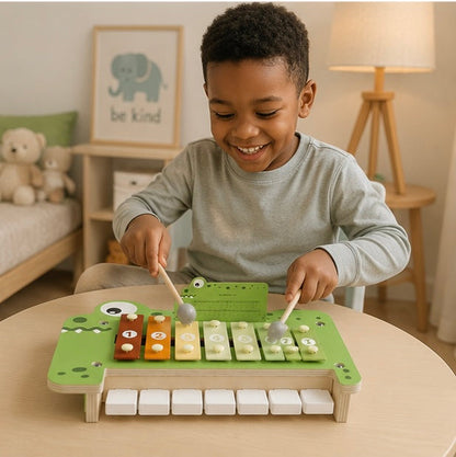 Wooden Crocodile Piano Toy - Musical Percussion Instrument for Preschool Learning, Brain Development and Creative Play