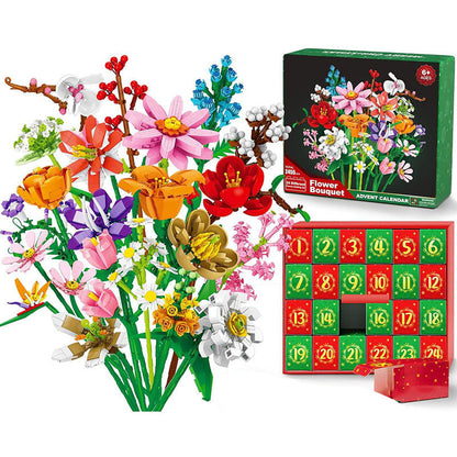 Christmas Countdown Bouquet Building Blocks – 24-Day Advent Calendar Surprise Blind Box DIY Gift Set for Kids and Adults Holiday Celebration