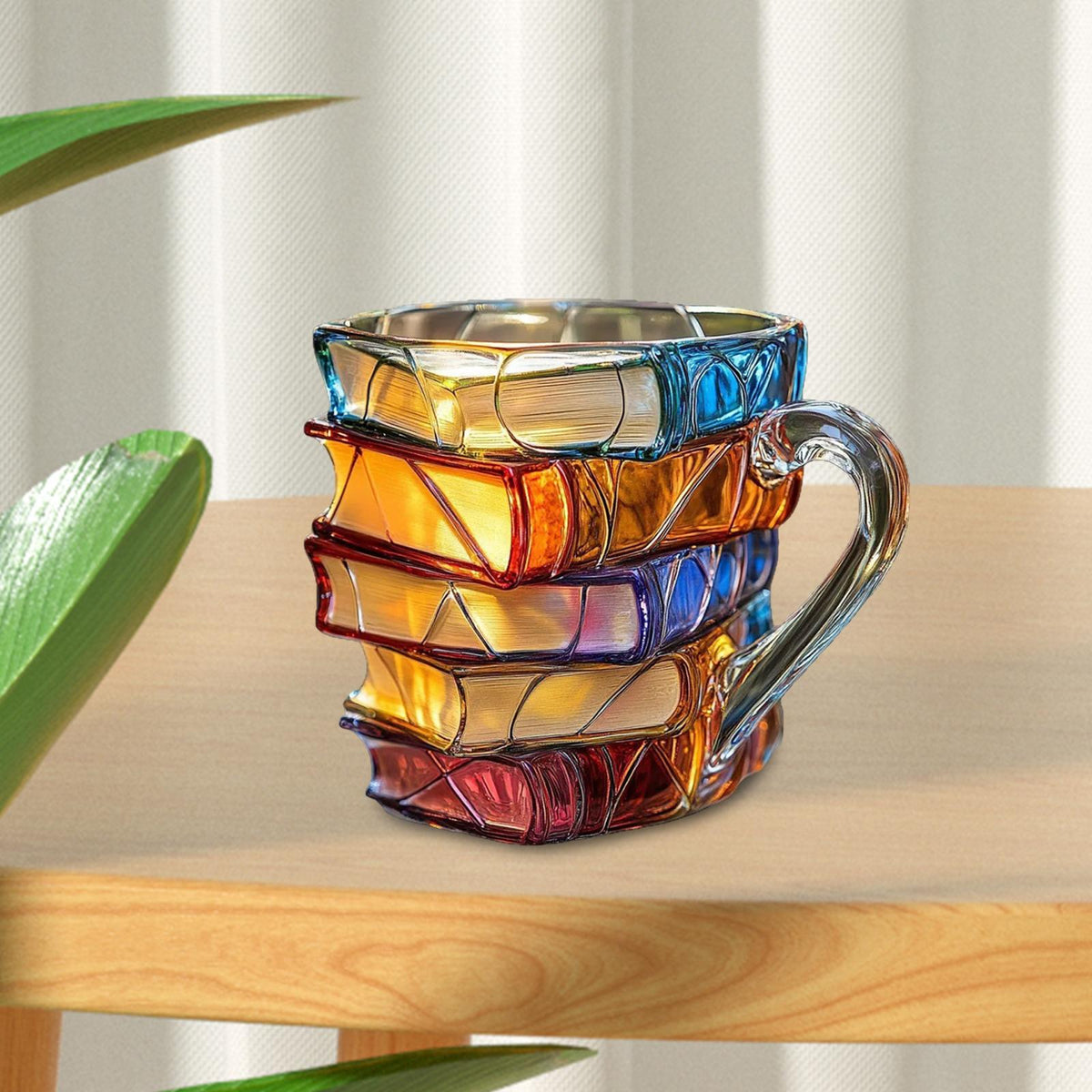 Painted Stacked Books Mug – 3D Colorful Lightweight Handmade Novelty Cup, Perfect Librarian Gift, Multipurpose Desk and Home Ornament