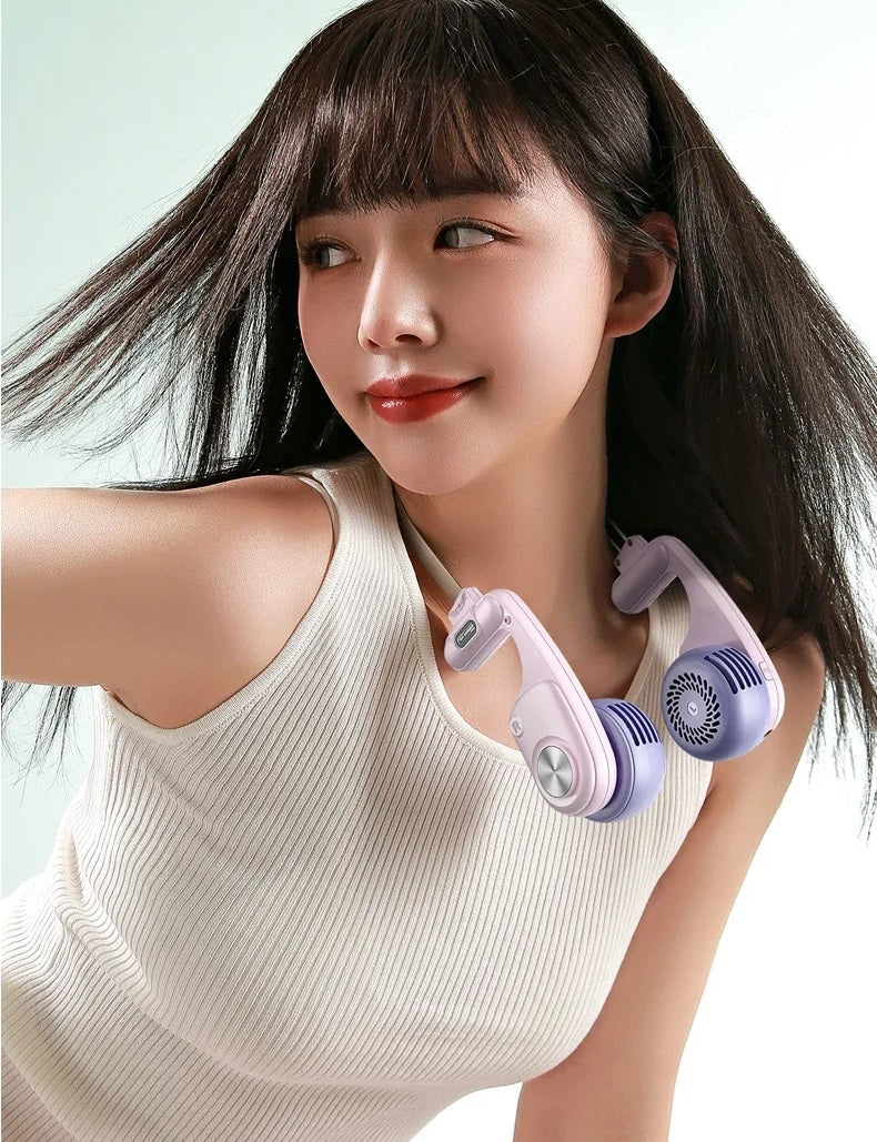 Wearable 360° Rotatable Neck Fan – New Style Bladeless Portable Air Conditioner with 5 Cooling Gears, Lightweight Hanging Design for Summer Travel, Office, and Outdoors