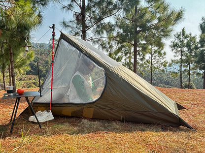 Airy Mesh Camping Tent – Lightweight Mosquito-Proof Inner Tent with Pole-Free Design, Single-Person Shelter for Hiking, Backpacking, and Outdoor Travel Comfort