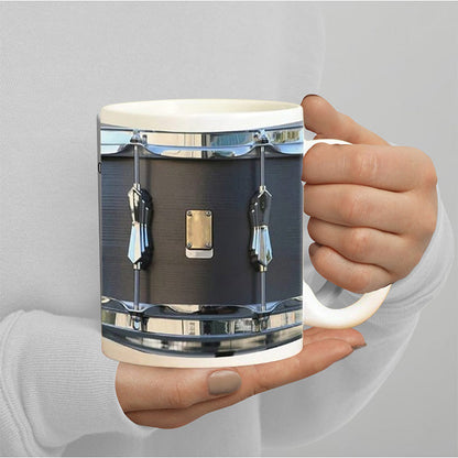 Black Ceramic Drum Mug – Unique 325ml Coffee Cup for Musicians, Drummers, and Music Lovers with Cool Retro Design