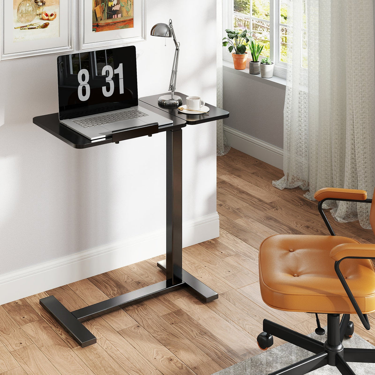 Adjustable Bedside Rolling Laptop Desk – Mobile Overbed Table with Flip Tilt Top, Wheels & Height Control for Home or Bedroom Office