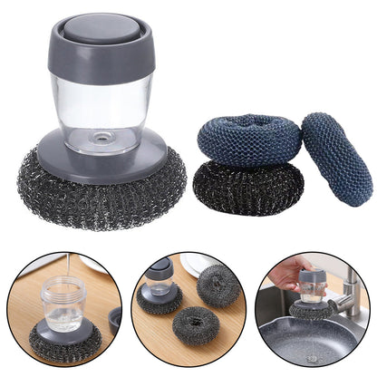 Bakeware Cleaning Brush – Heavy-Duty Steel Wire Sponge with Built-in Detergent Container for Effortless Pan & Utensil Scrubbing
