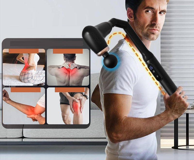 Portable Fascia Massage Gun – Deep Tissue Muscle Massager with Extended Handle & U-Shaped Head for Neck, Back, Shoulder & Leg Relief