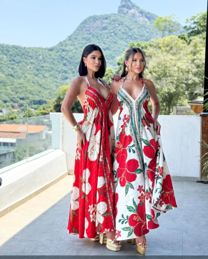 Off-Shoulder Printed Fairy Long Dress – Elegant V-Neck Strap Evening Gown for Women, Flowing Temperament Skirt Perfect for Spring, Summer Parties, and Romantic Occasions