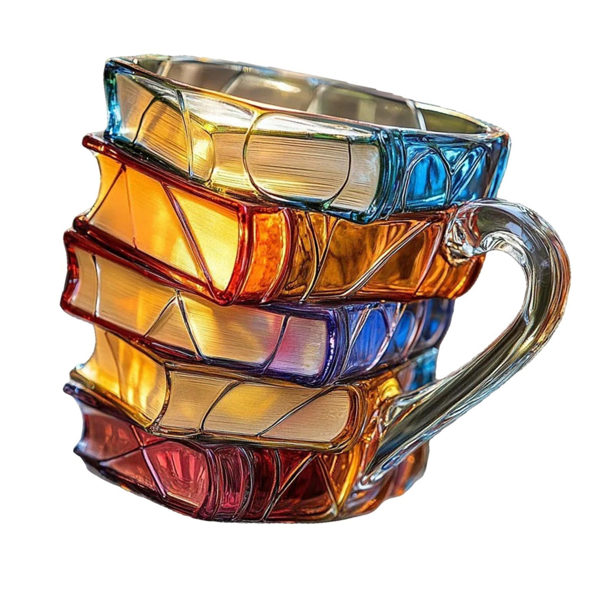 Painted Stacked Books Mug – 3D Colorful Lightweight Handmade Novelty Cup, Perfect Librarian Gift, Multipurpose Desk and Home Ornament