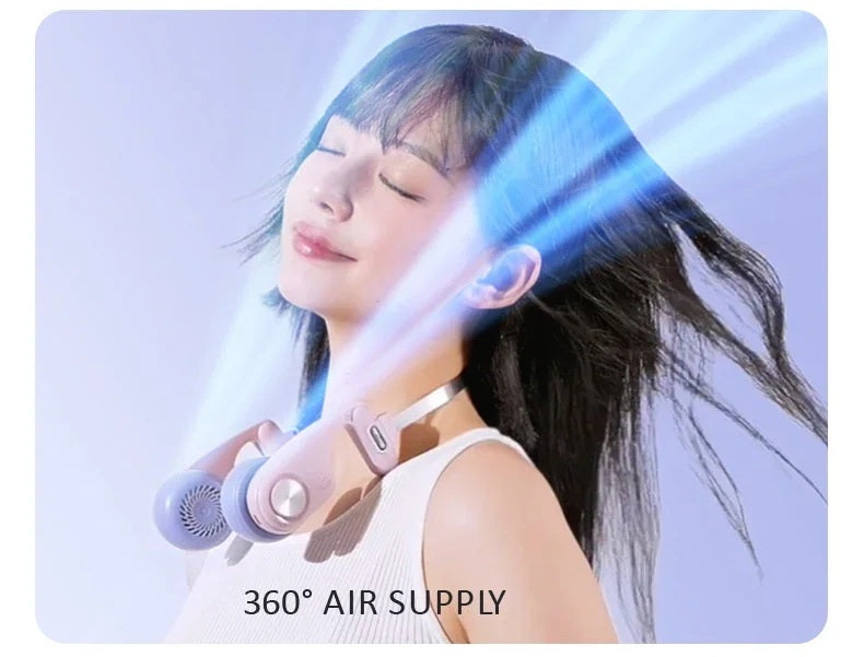 Wearable 360° Rotatable Neck Fan – New Style Bladeless Portable Air Conditioner with 5 Cooling Gears, Lightweight Hanging Design for Summer Travel, Office, and Outdoors
