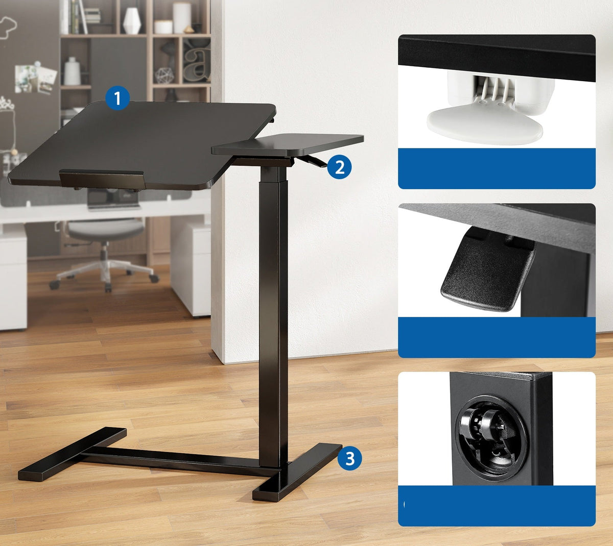 Adjustable Bedside Rolling Laptop Desk – Mobile Overbed Table with Flip Tilt Top, Wheels & Height Control for Home or Bedroom Office