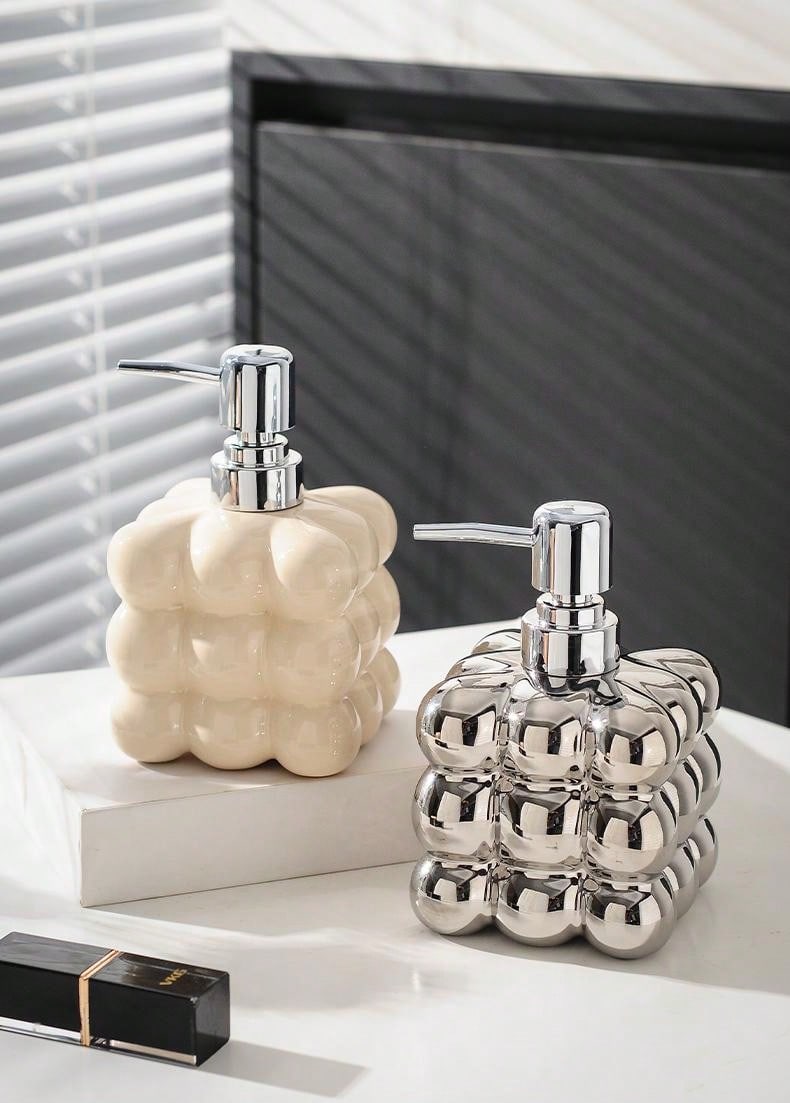 Ceramic Cloud Shaped Liquid Soap Dispenser – 300ml Refillable Press Bottle for Bathroom Body Wash, Shampoo, or Hand Sanitizer
