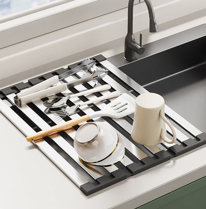 Foldable Stainless Steel Kitchen Sink Drainer – Retractable Dish Storage Rack and Multi-Purpose Bowl Basket for Everyday Kitchen Use