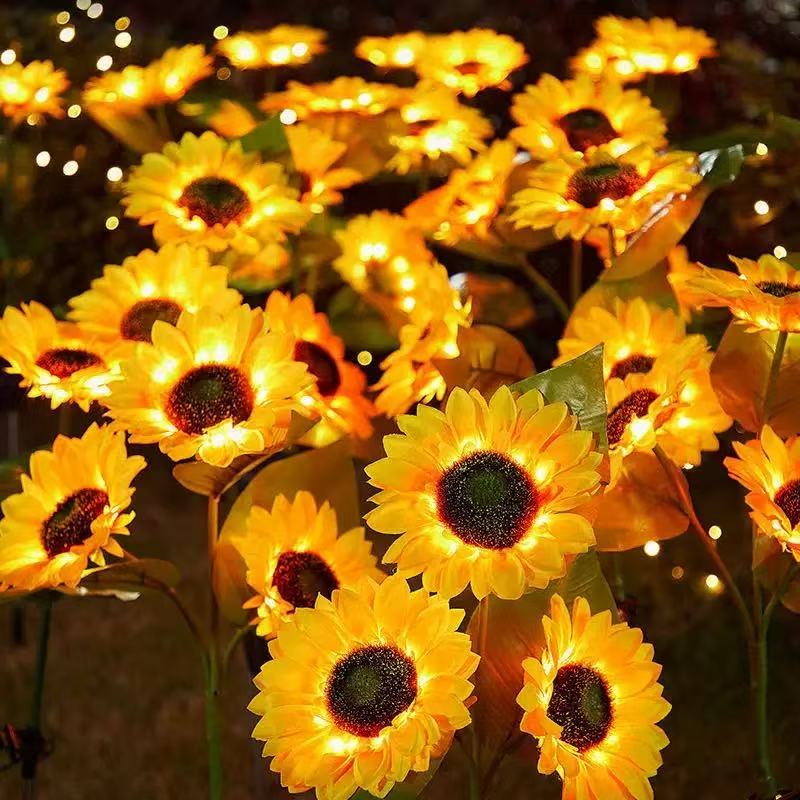 Solar Sunflower Garden Lights – 3-Head Decorative Outdoor LED Lamps with Auto On/Off for Yard, Lawn, and Pathway Décor
