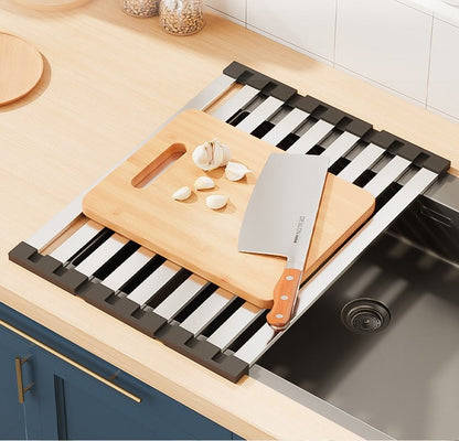 Foldable Stainless Steel Kitchen Sink Drainer – Retractable Dish Storage Rack and Multi-Purpose Bowl Basket for Everyday Kitchen Use