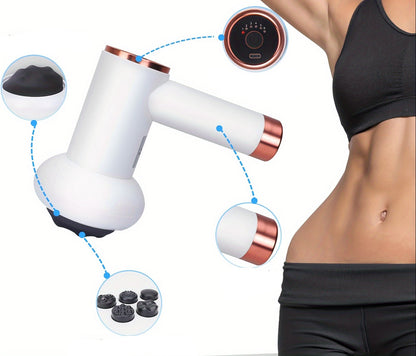 Handheld Body Massager Stick with 5 Interchangeable Heads – Fat Pusher, Wireless Charging, and Full-Body Deep Tissue Kneading